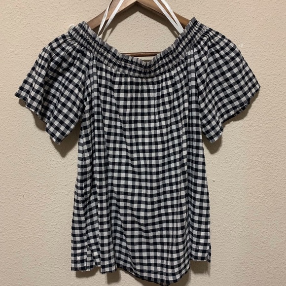 LOFT Gingham Side Toe Off the Shoulder Top XSmall - Picture 7 of 7